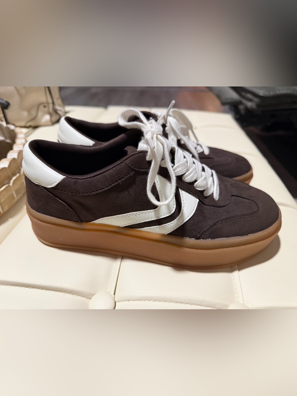 Steve Madden New York Suede Sneakers in Dark Brown and White